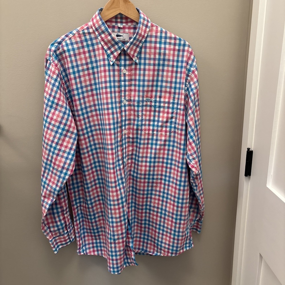 Southern Lure Men's Button Down Long Sleeve Dress Shirt XL blue pink white check